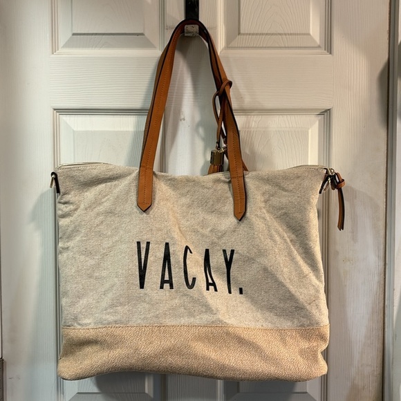 Anthropologie Handbags - Anthropologie Vacay Tan Linen Shoulder Tote Bag Beach Vacation Bag